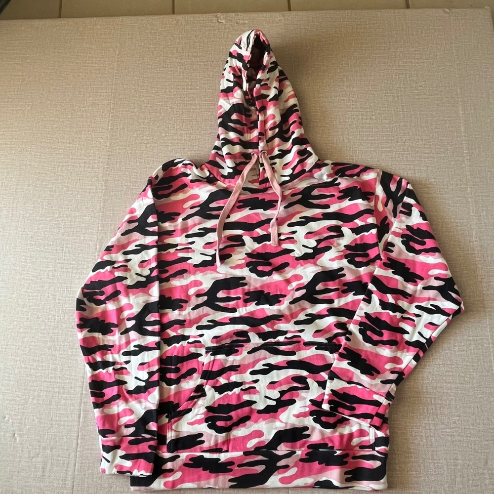 BLANK Pink Camo Hoodie Womens Small Oversized Camouflage Pullover Y2K